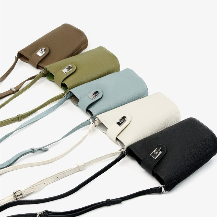 Women's Genuine Leather Vertical Drawstring Bucket Phone Bag