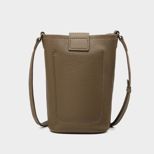 Women's Genuine Leather Vertical Drawstring Bucket Phone Bag