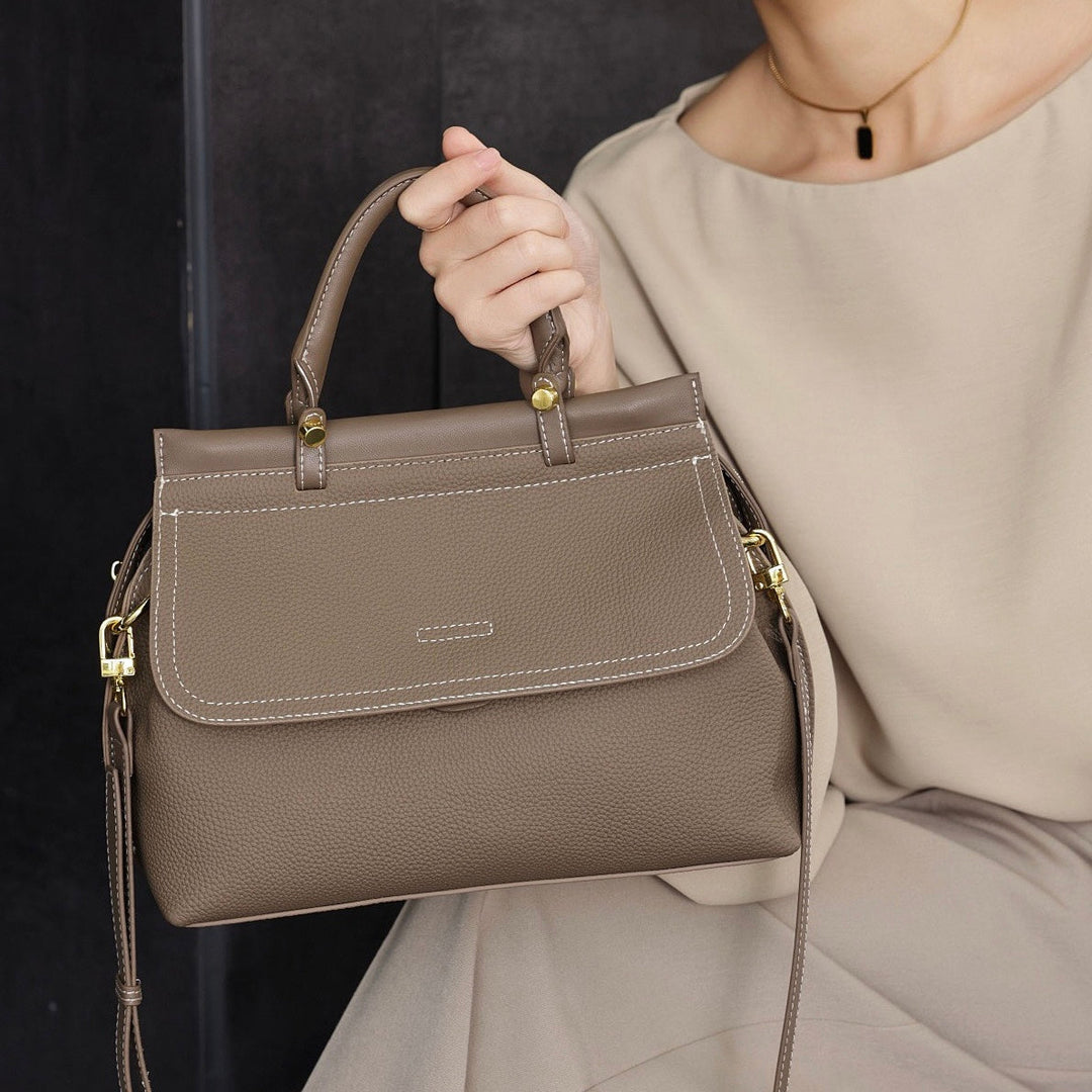 Women's Exquisite Genuine Leather Flip-Top Commuter Handbag