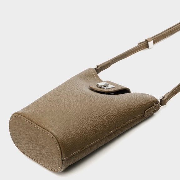 Women's Genuine Leather Vertical Drawstring Bucket Phone Bag