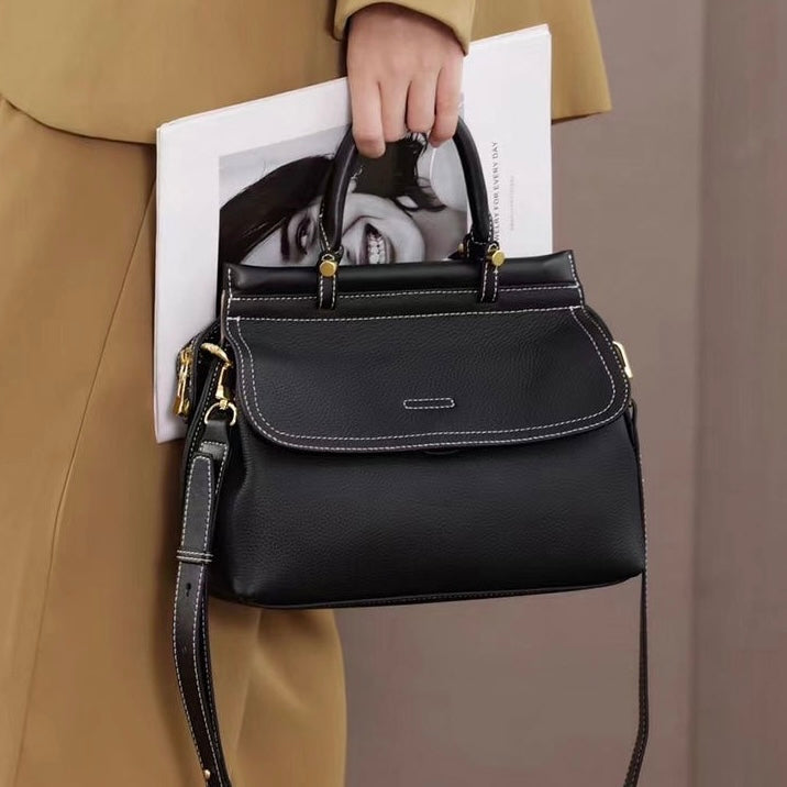 Women's Exquisite Genuine Leather Flip-Top Commuter Handbag