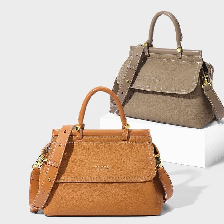 Women's Exquisite Genuine Leather Flip-Top Commuter Handbag