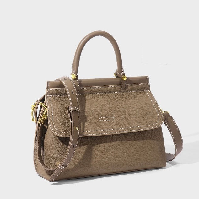 Women's Exquisite Genuine Leather Flip-Top Commuter Handbag