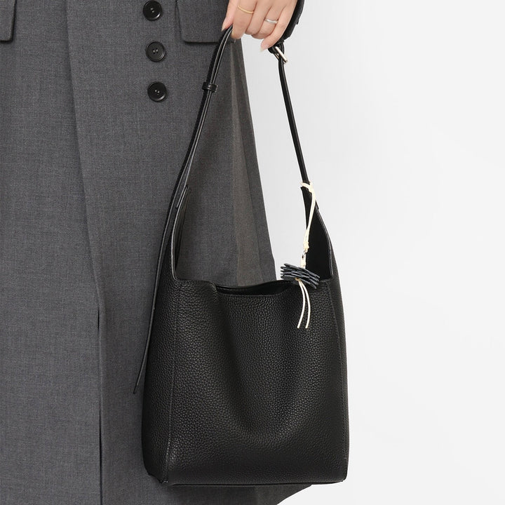 Textured Genuine Leather Hobo Bag with Floral Charm