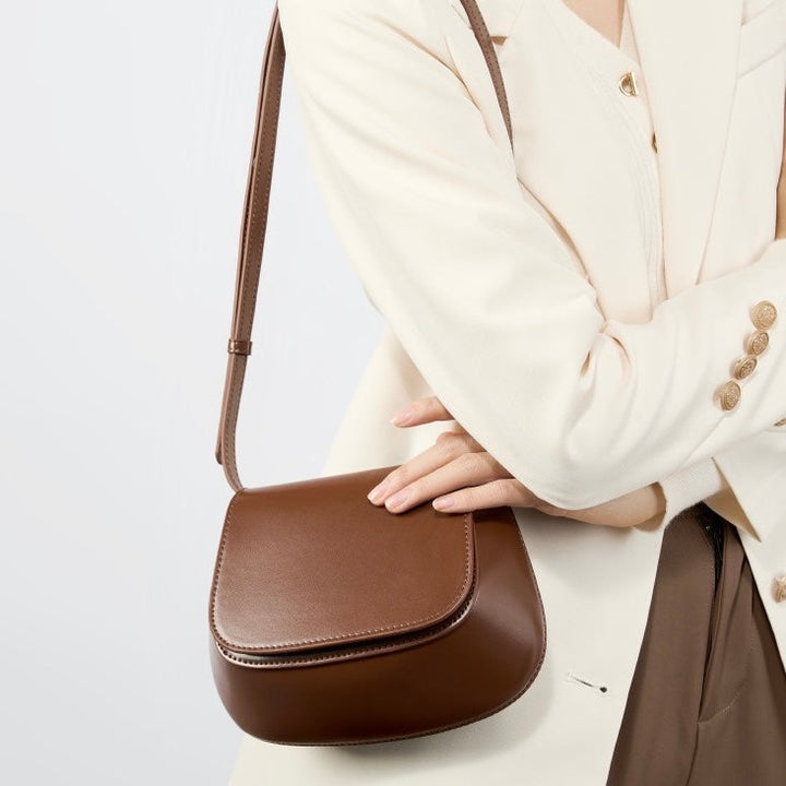 Women’s Genuine Leather Chic Crossbody Saddle Bucket Bag