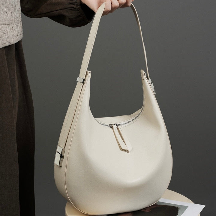 Minimalist Design Genuine Leather Crescent Underarm Shoulder Handbag
