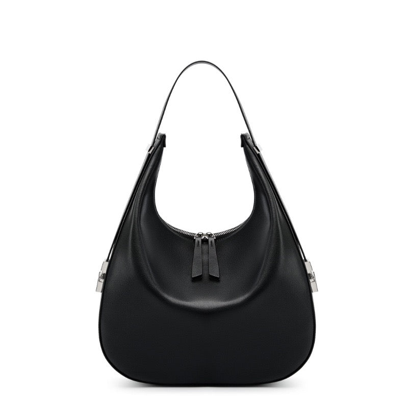 Minimalist Design Genuine Leather Crescent Underarm Shoulder Handbag