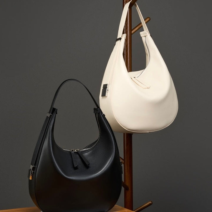 Minimalist Design Genuine Leather Crescent Underarm Shoulder Handbag