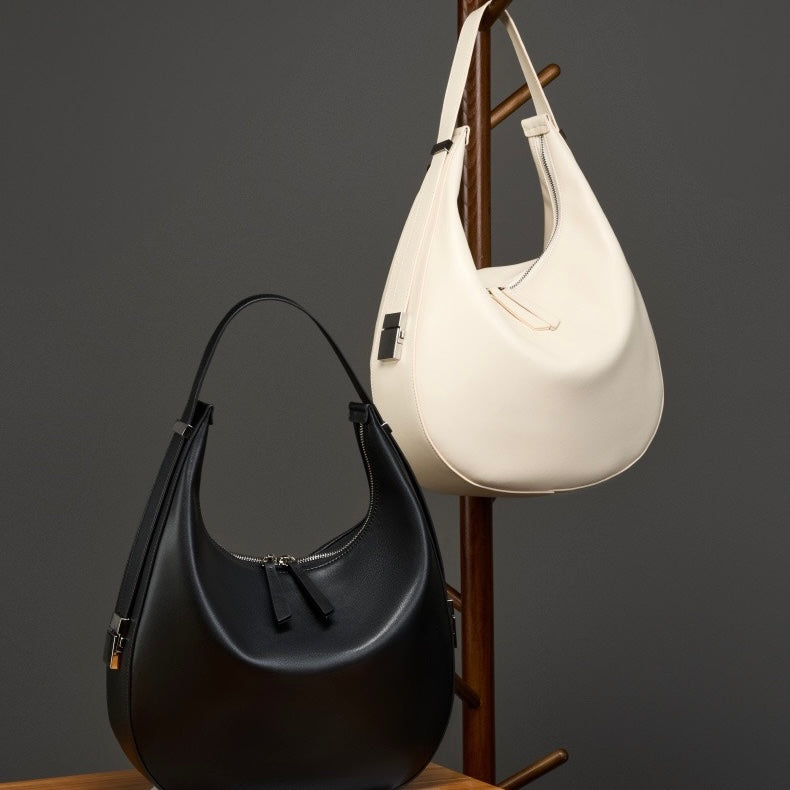 Minimalist Design Genuine Leather Crescent Underarm Shoulder Handbag
