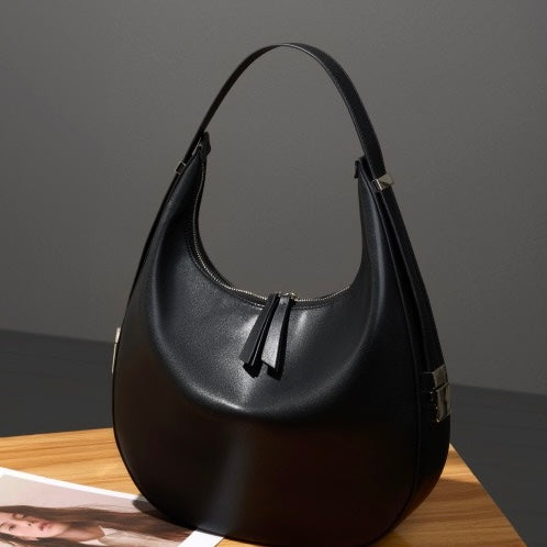Minimalist Design Genuine Leather Crescent Underarm Shoulder Handbag
