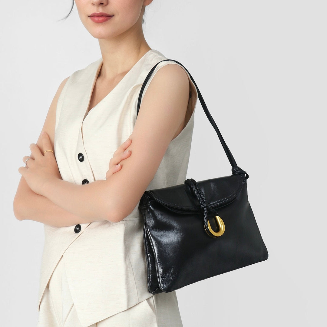 Luxury Braided Accent Envelope-Shaped Leather Crossbody Bag