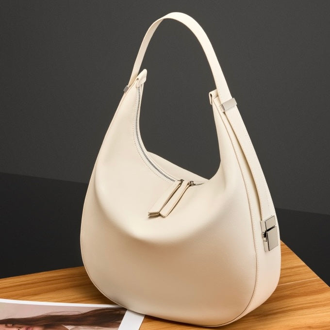 Minimalist Design Genuine Leather Crescent Underarm Shoulder Handbag