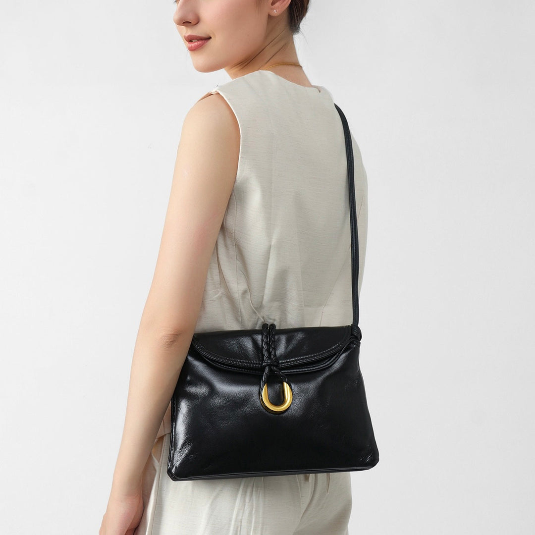 Luxury Braided Accent Envelope-Shaped Leather Crossbody Bag