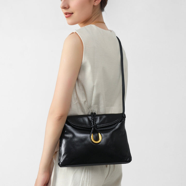 Luxury Braided Accent Envelope-Shaped Leather Crossbody Bag