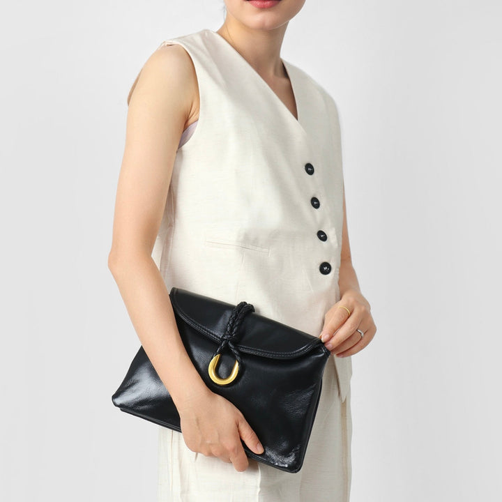 Luxury Braided Accent Envelope-Shaped Leather Crossbody Bag