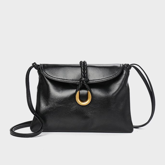 Luxury Braided Accent Envelope-Shaped Leather Crossbody Bag