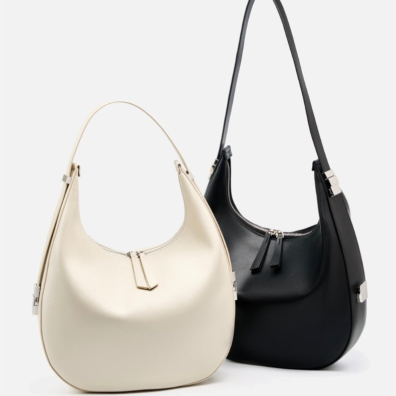 Minimalist Design Genuine Leather Crescent Underarm Shoulder Handbag