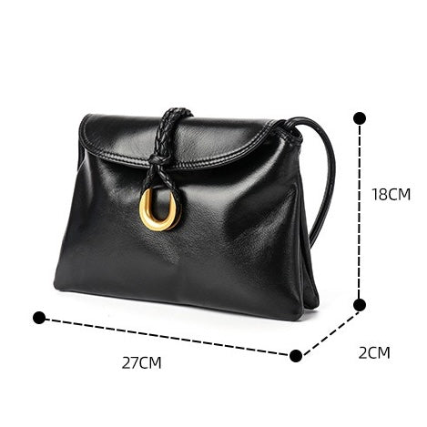 Luxury Braided Accent Envelope-Shaped Leather Crossbody Bag