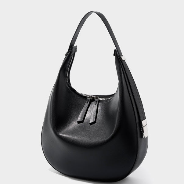 Minimalist Design Genuine Leather Crescent Underarm Shoulder Handbag