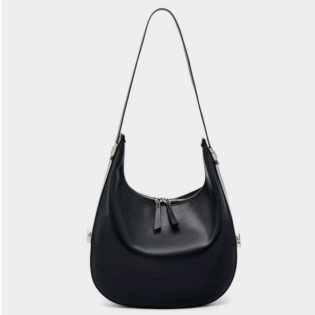 Minimalist Design Genuine Leather Crescent Underarm Shoulder Handbag