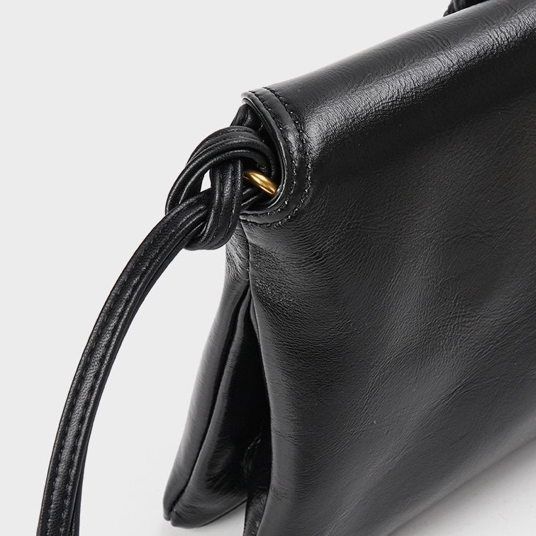 Luxury Braided Accent Envelope-Shaped Leather Crossbody Bag
