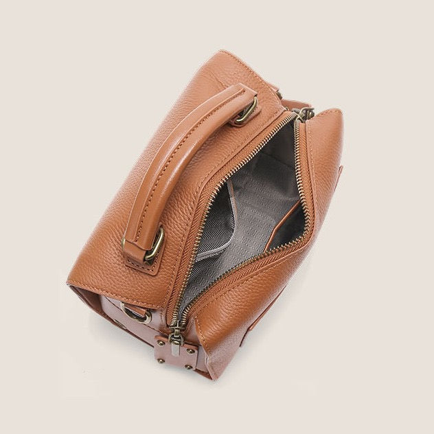 Vintage Textured Leather Satchel Crossbody Bag