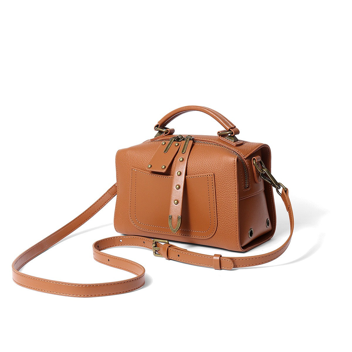 Vintage Textured Leather Satchel Crossbody Bag