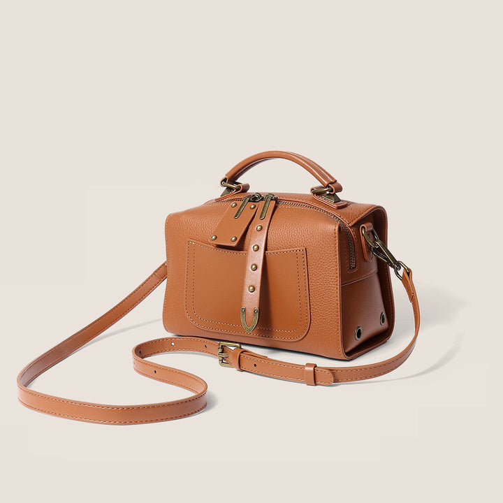 Vintage Textured Leather Satchel Crossbody Bag