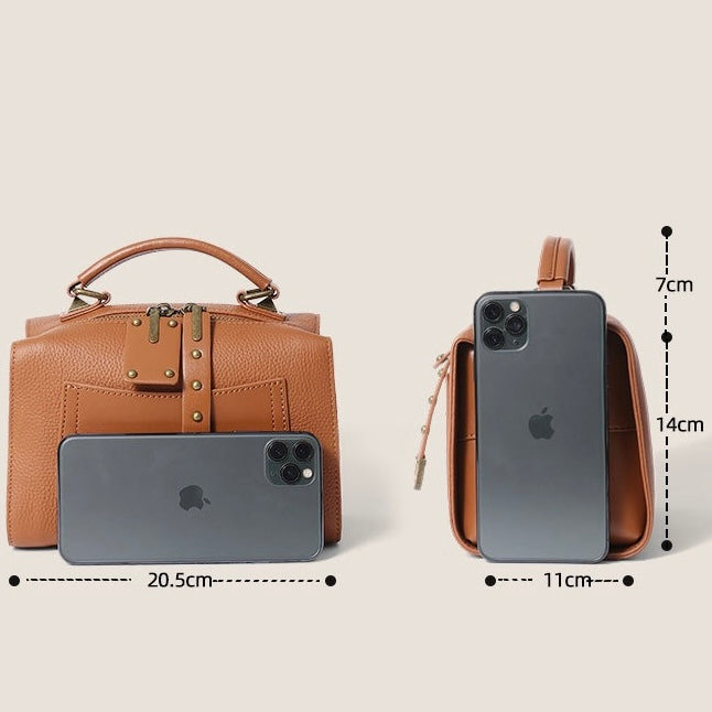 Vintage Textured Leather Satchel Crossbody Bag