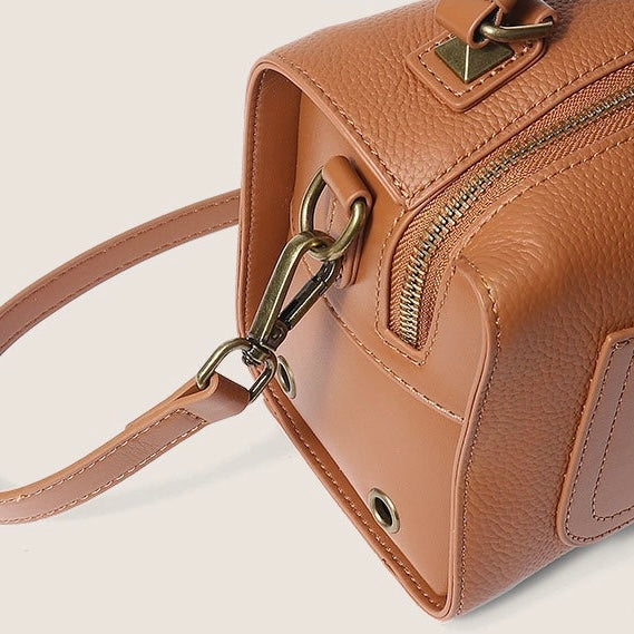 Vintage Textured Leather Satchel Crossbody Bag