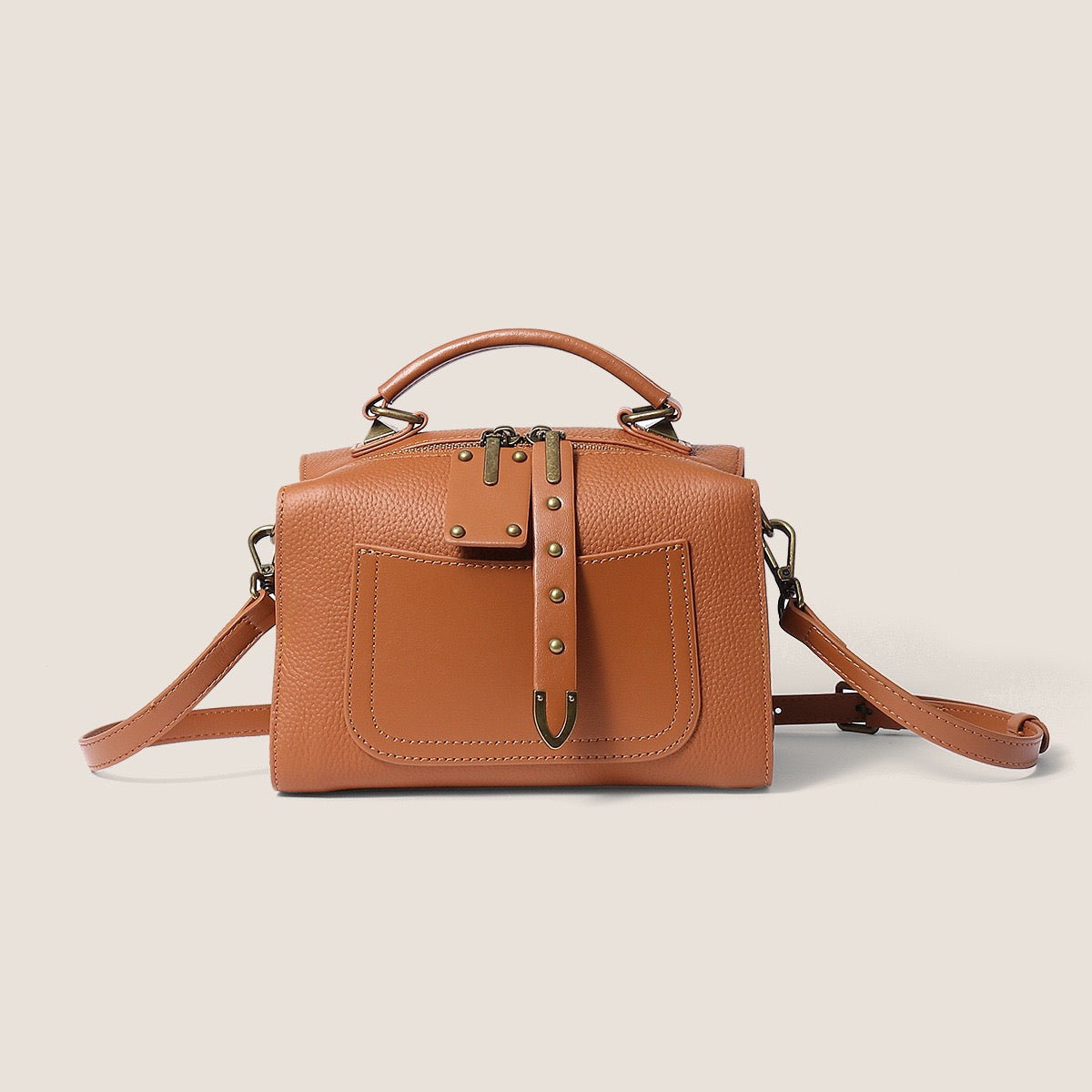 Vintage Textured Leather Satchel Crossbody Bag
