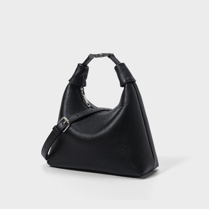 Minimalist Textured Leather Crescent Hobo Bag
