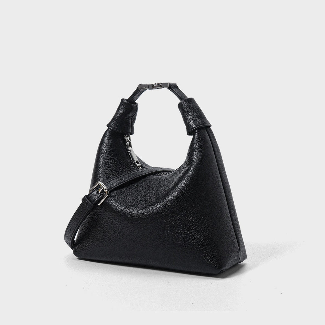 Minimalist Textured Leather Crescent Hobo Bag