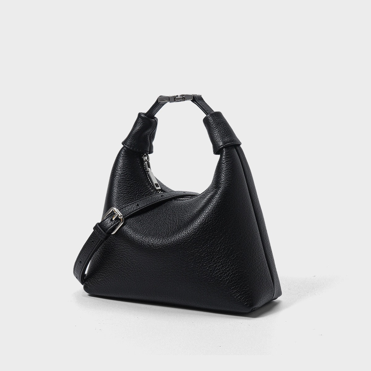 Minimalist Textured Leather Crescent Hobo Bag