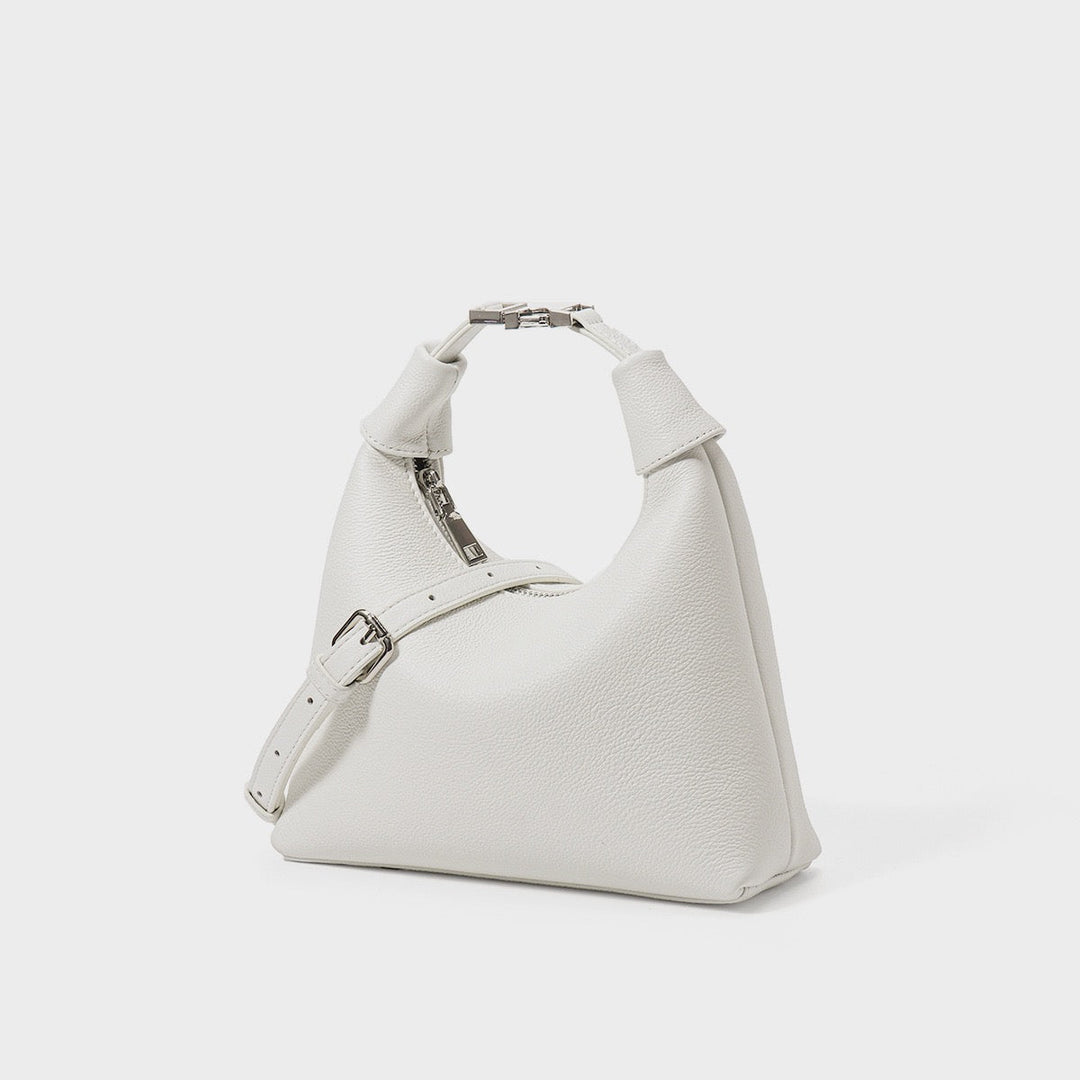 Minimalist Textured Leather Crescent Hobo Bag