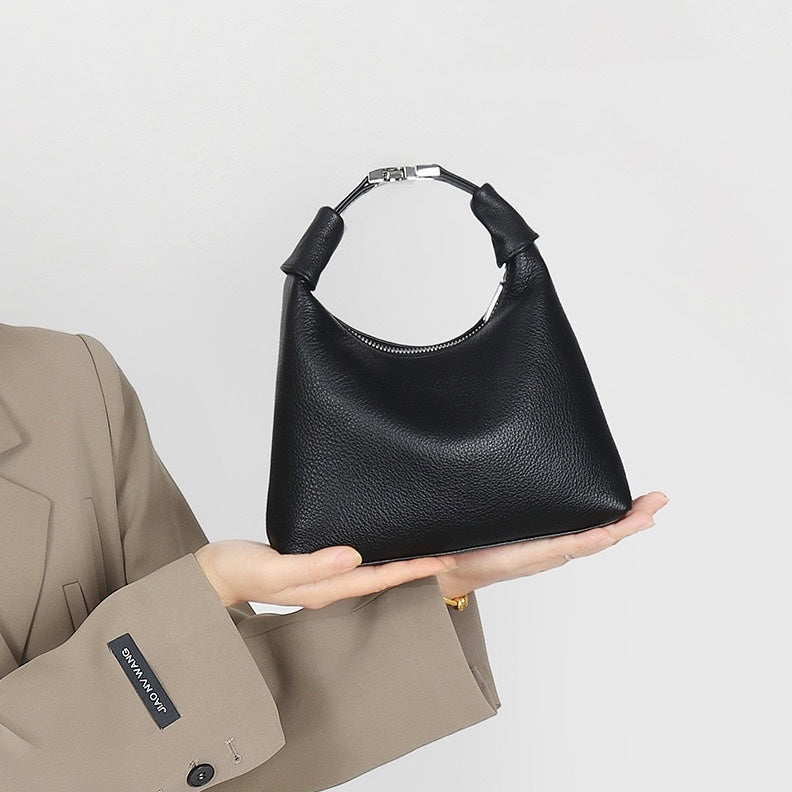 Minimalist Textured Leather Crescent Hobo Bag
