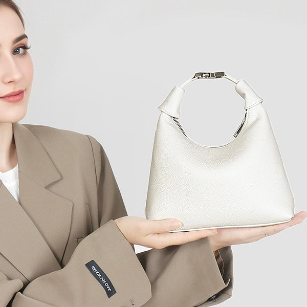 Minimalist Textured Leather Crescent Hobo Bag