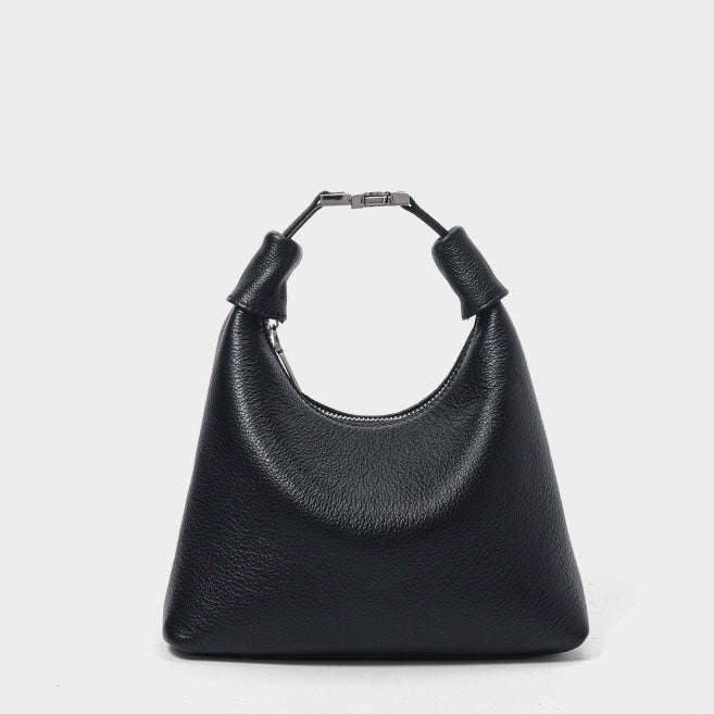 Minimalist Textured Leather Crescent Hobo Bag
