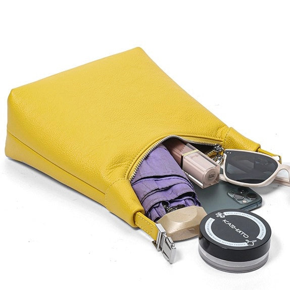 Minimalist Textured Leather Crescent Hobo Bag