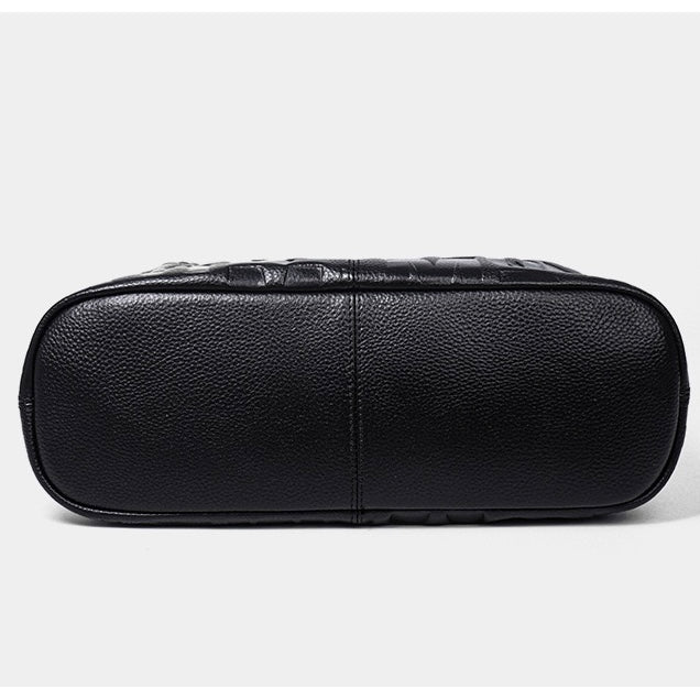 Black Genuine Leather Embossed Lettering Hobo Bag