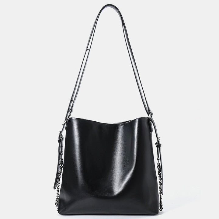 Versatile Carry Sleek Leather Chain-Strap Bucket Bag