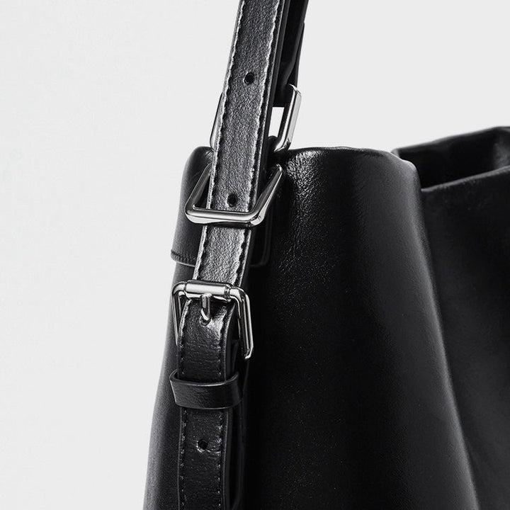Versatile Carry Sleek Leather Chain-Strap Bucket Bag