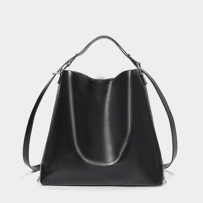 Versatile Carry Sleek Leather Chain-Strap Bucket Bag