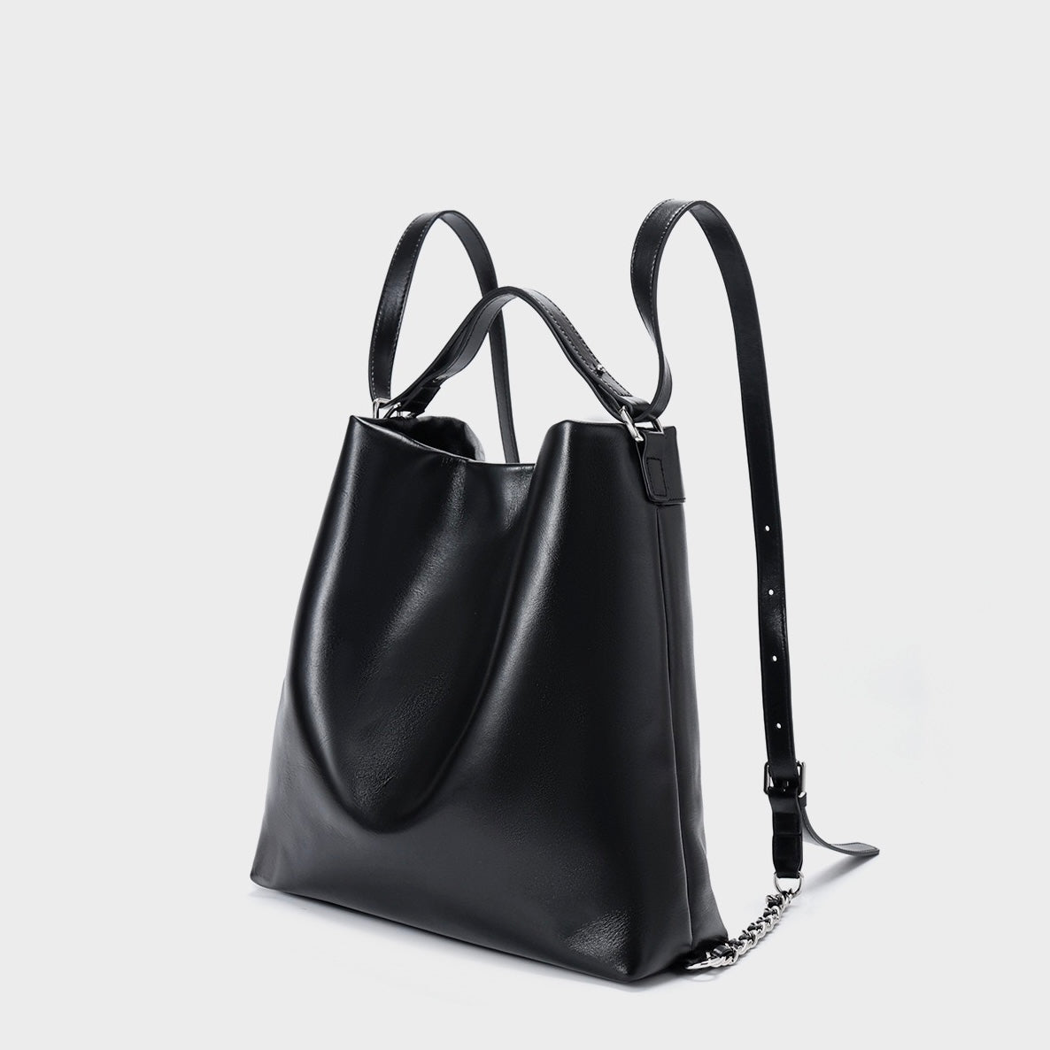 Versatile Carry Sleek Leather Chain-Strap Bucket Bag