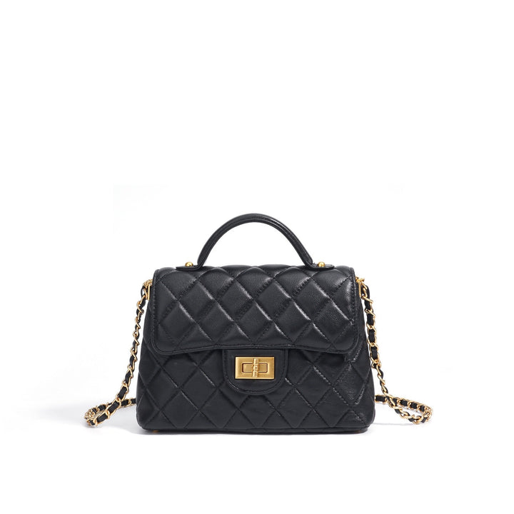 Women's Quilted Check Single Shoulder Crossbody Chain Lock Small Square Bag