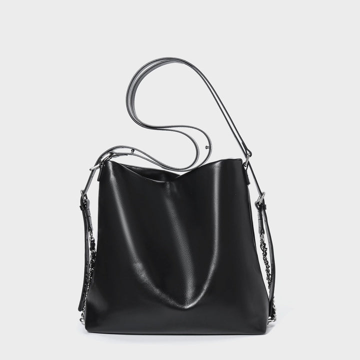 Versatile Carry Sleek Leather Chain-Strap Bucket Bag