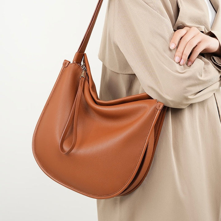 Women’s Genuine Leather Soft Tote Bag in Lazy Chic Style with Large Capacity