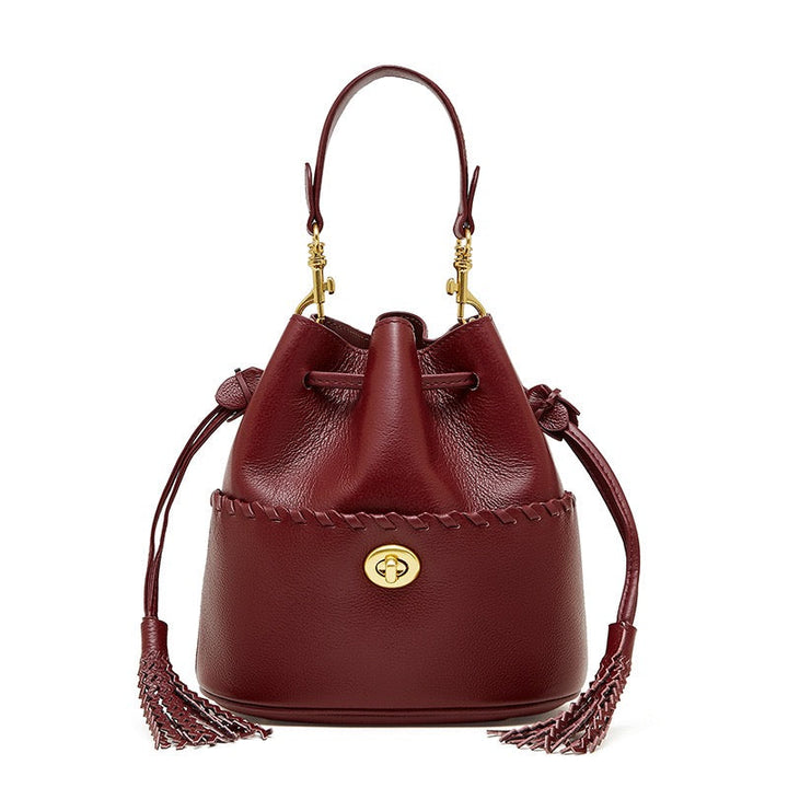 Women's Genuine Leather New Bucket Fringe Handbag Crossbody Bag