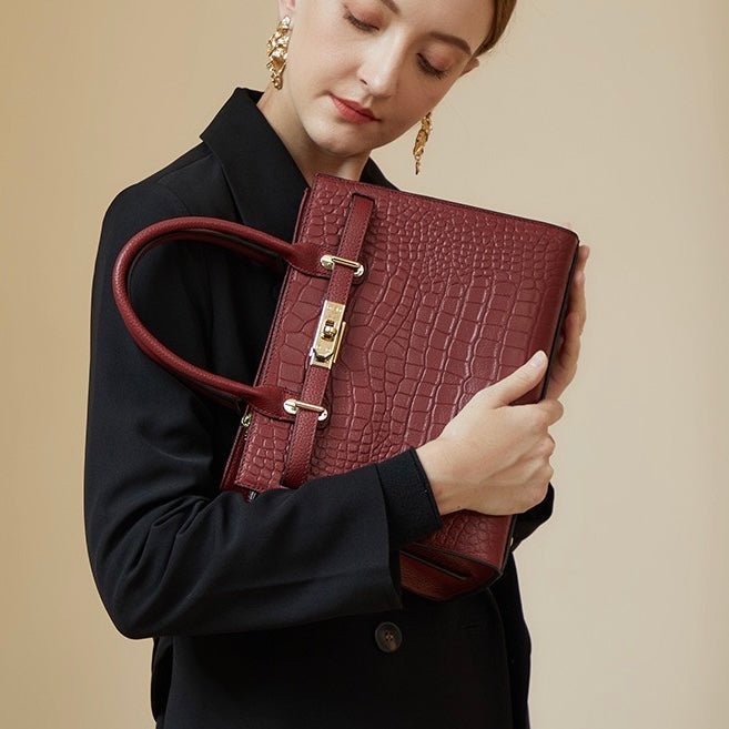 Women’s Genuine Leather Classic Everyday Crossbody Tote Bag