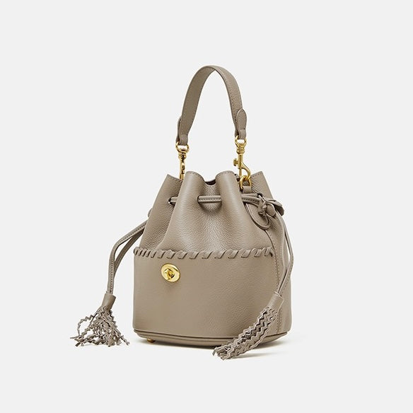 Women's Genuine Leather New Bucket Fringe Handbag Crossbody Bag